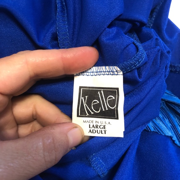 Blue shimmer dance costume with boy shorts - Picture 4 of 6